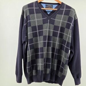 Tommy Hilfiger Golf Sweater VNeck Men XL Navy Gray Preppy Academia Old Money 90s